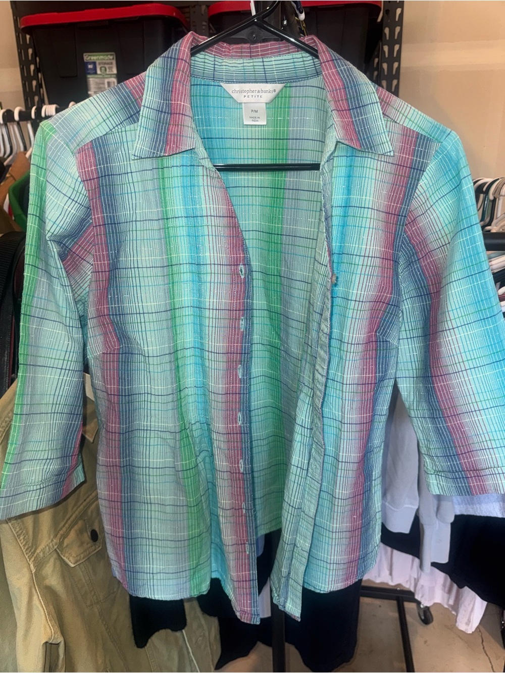 Christopher & Banks Pastel Plaid Button-Down Shirt in Mint, Pink & Aqua